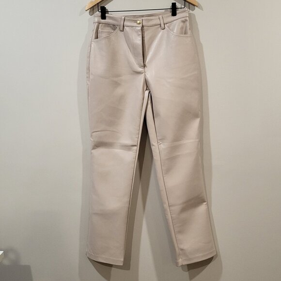 Guess Kelly Faux- Leather Straight- Leg Taupe Pants - Picture 3 of 9
